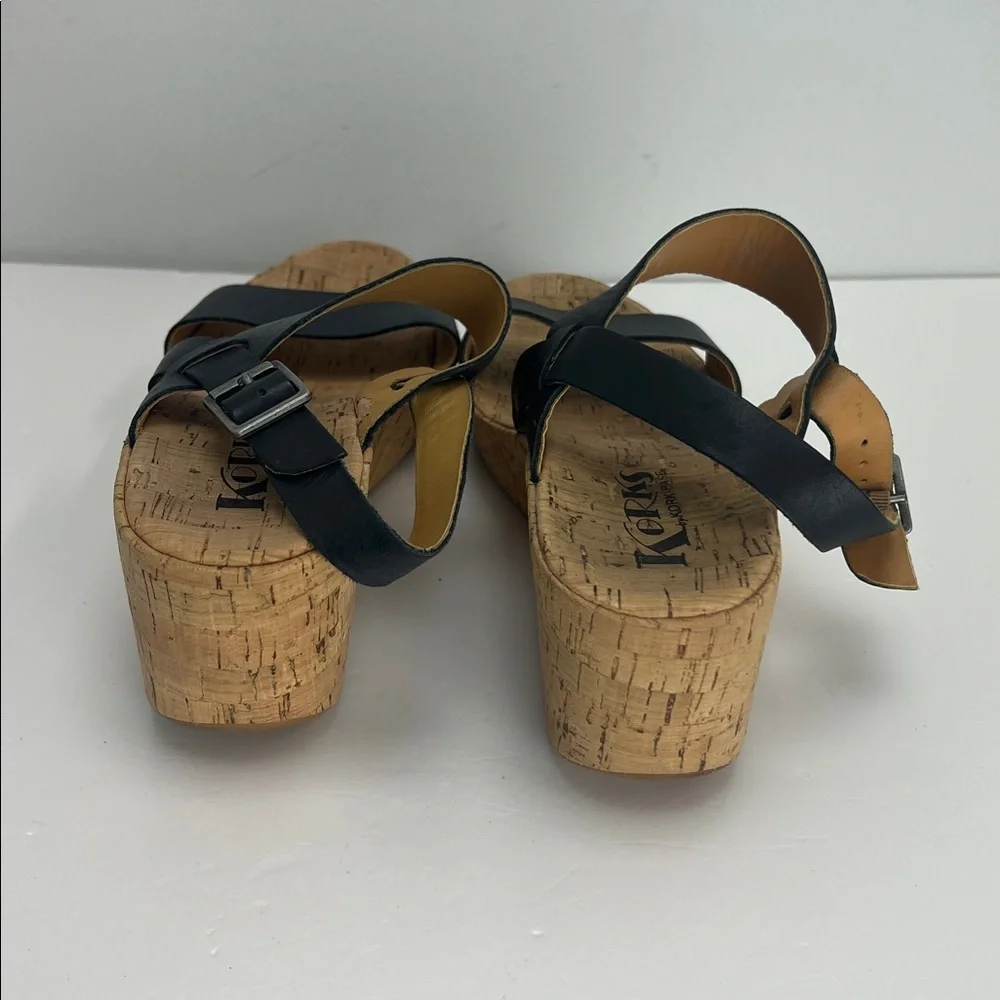 Kork Ease Austin Slingback Wedge Sandal Black Leather Womens 9 Closet Staple